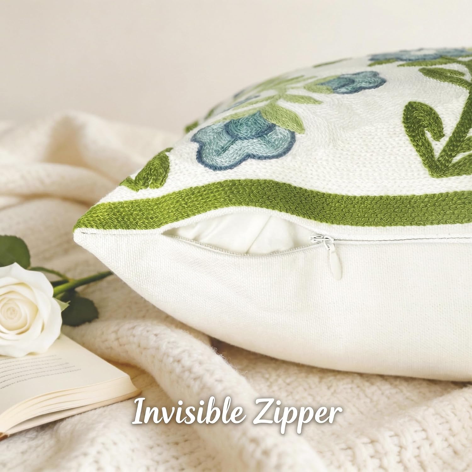 2 Pack Floral Embroidery Pillow Covers