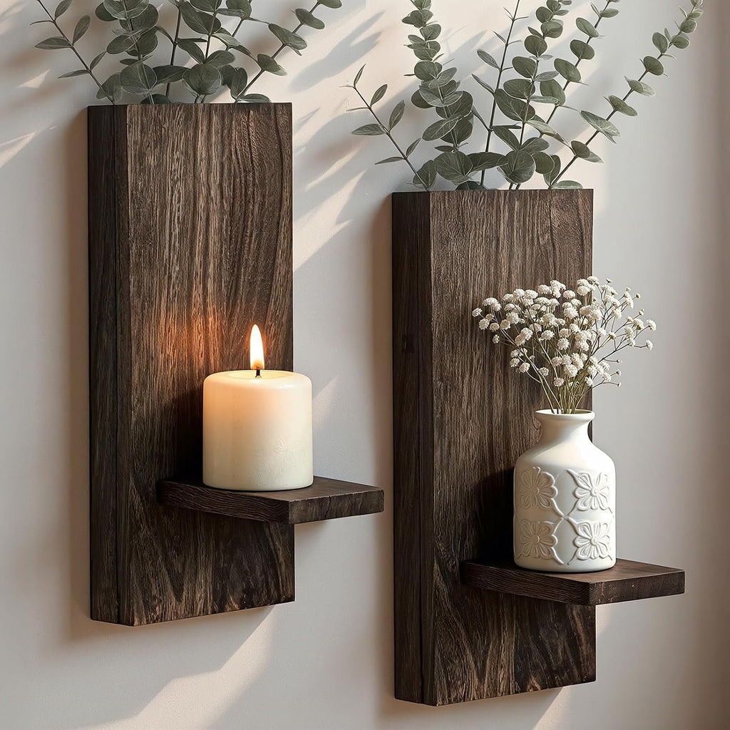 2 Pack Wood Wall Planter Sconces