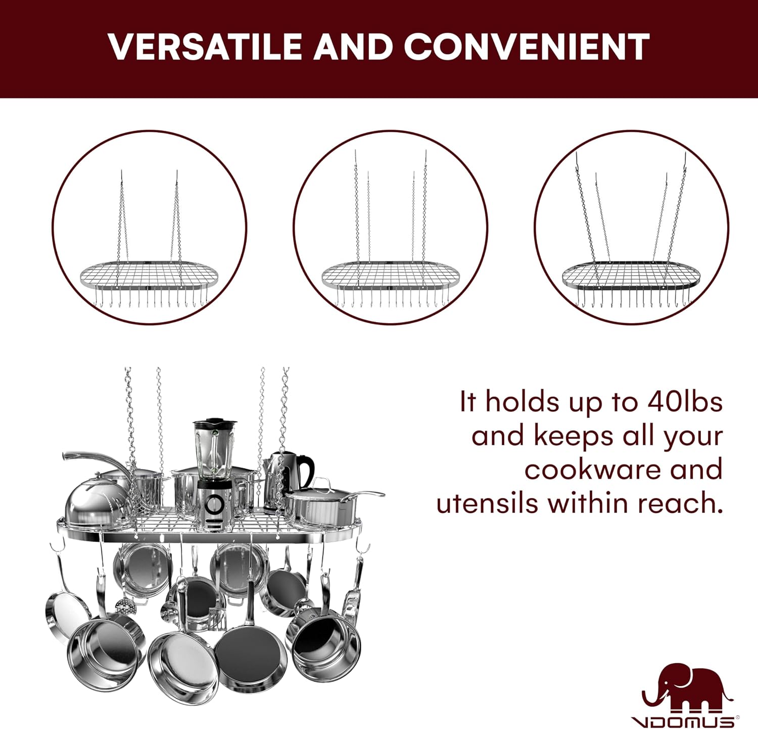 33" Silver Ceiling Pot Rack