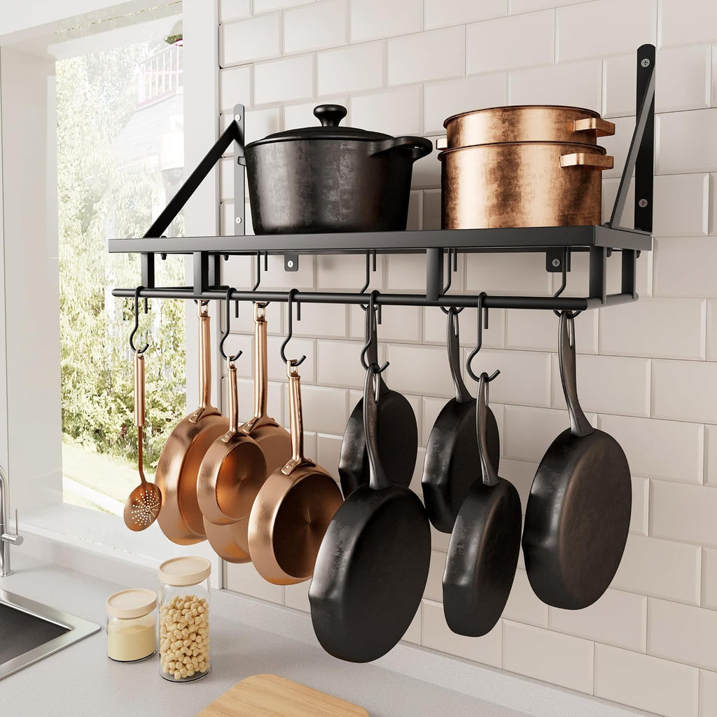 24" Matte Black Wall Mount Pot Rack