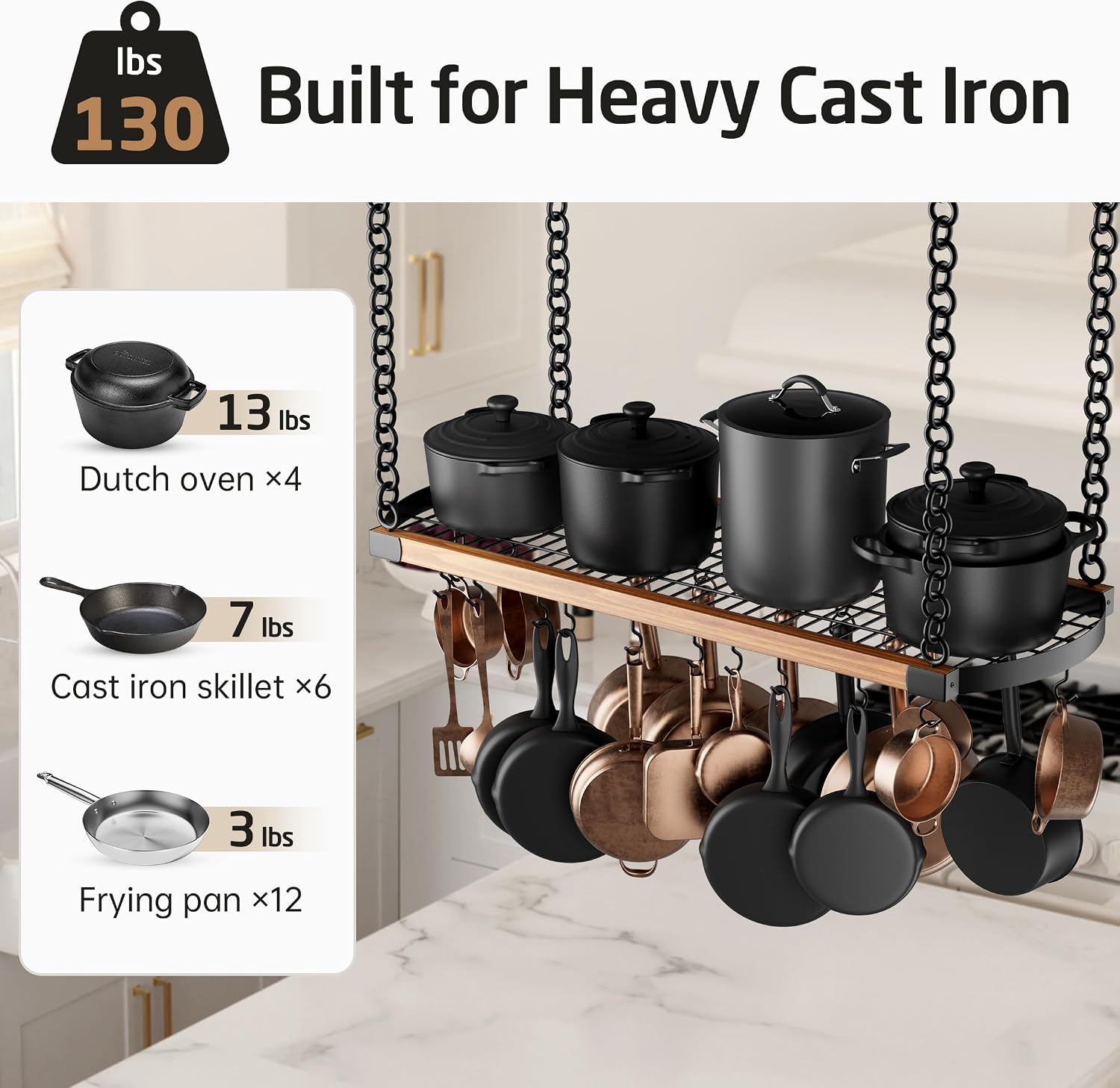 48" Matte Black Ceiling Pot Rack