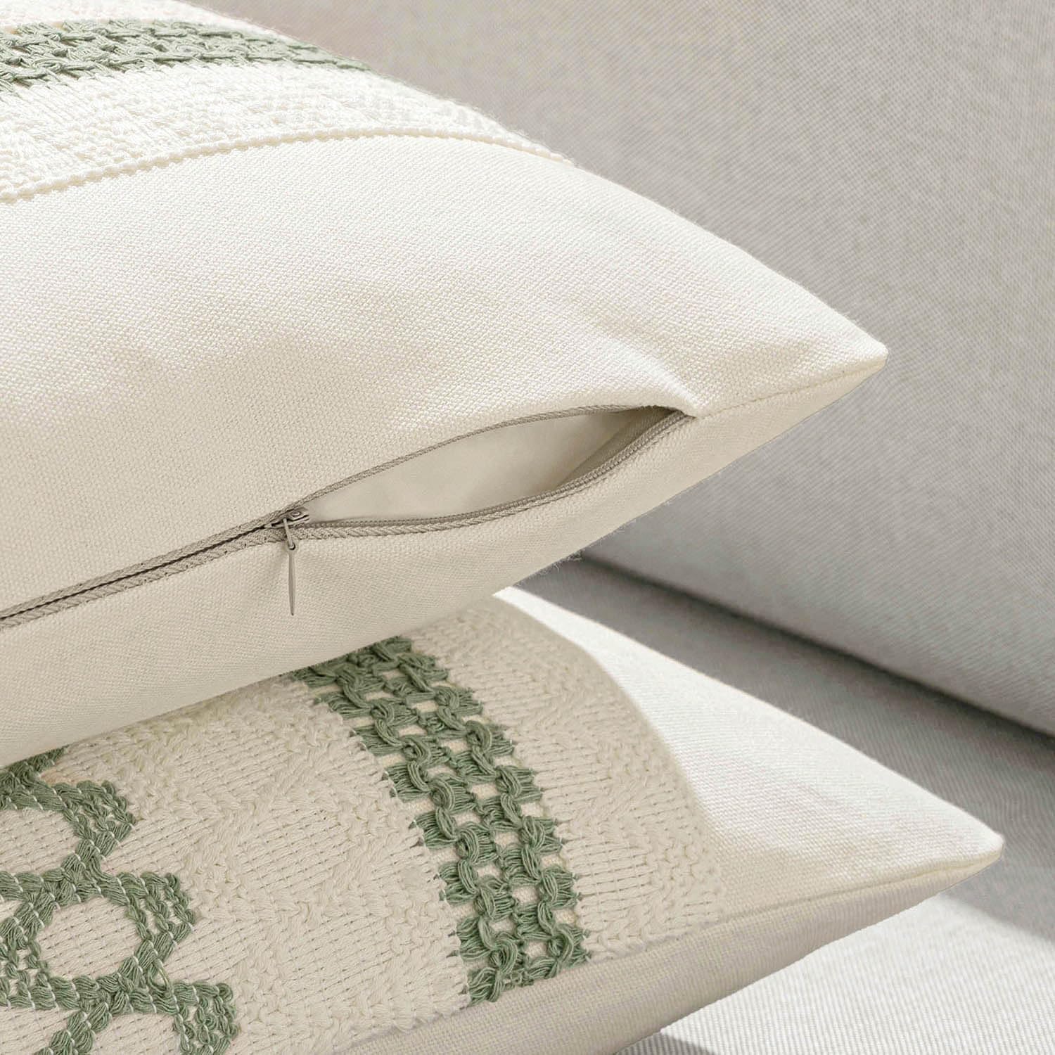 2 Pack Sage Boho Pillow Covers