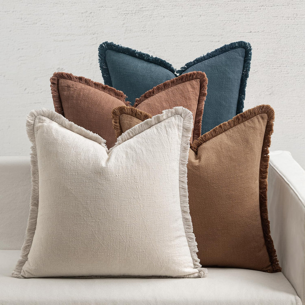 4 Pack Fringe Linen Pillow Covers
