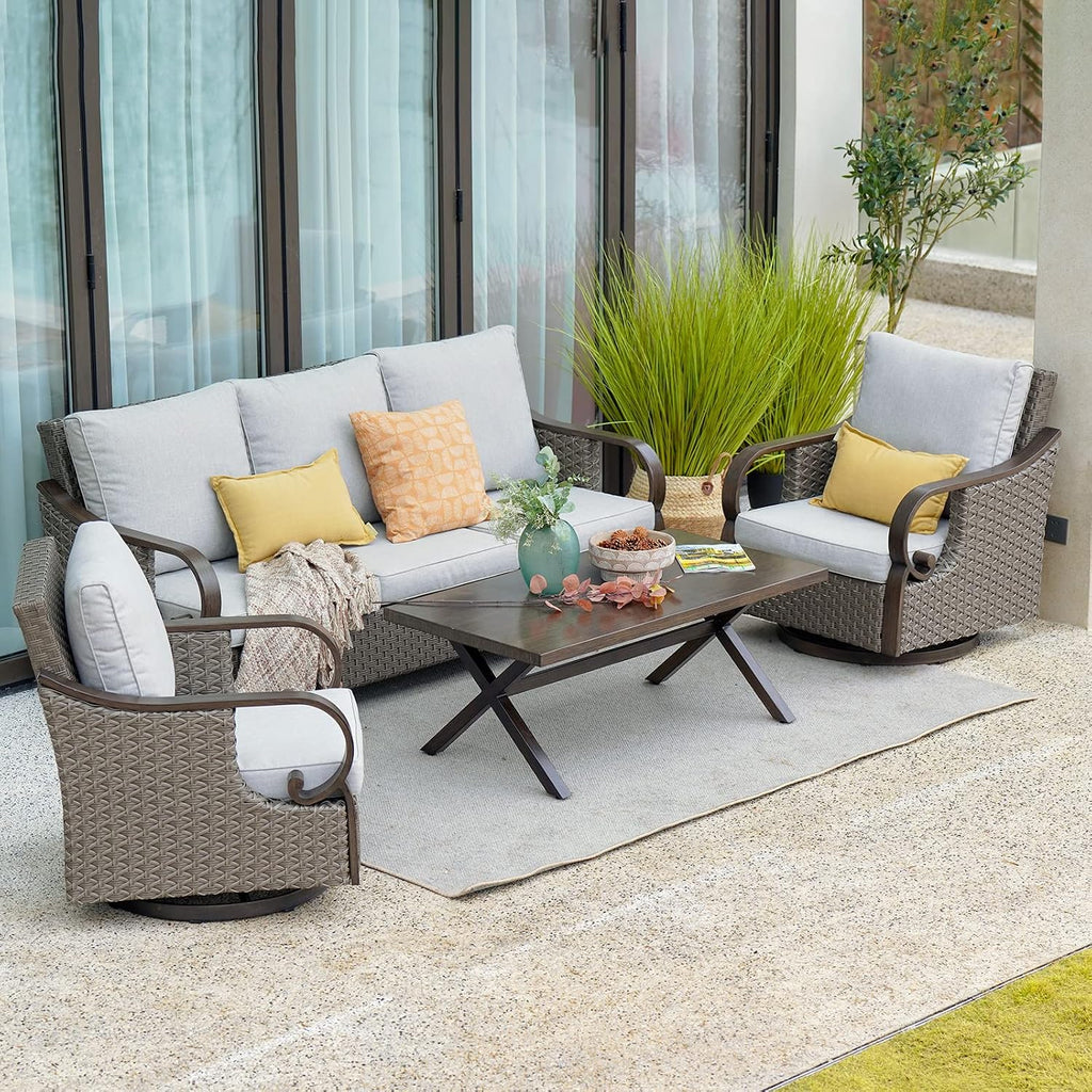 4-Piece Dark Brown Wicker Patio Rocking Chair Set