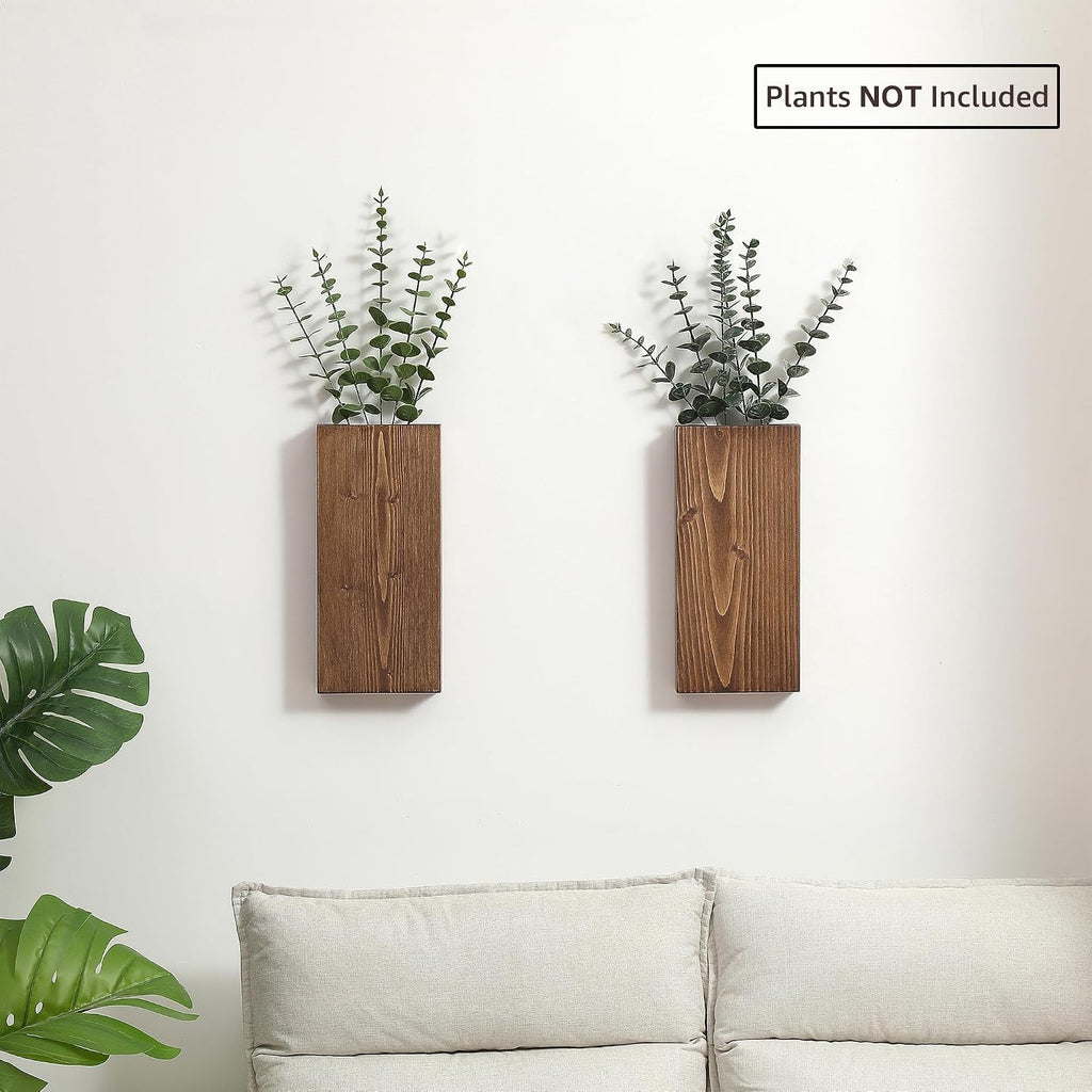 2 Pack Walnut Wood Wall Planters