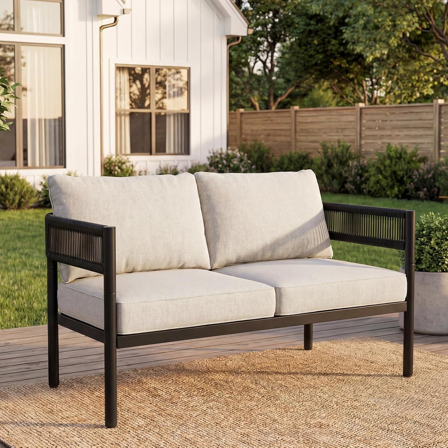 Wicker Outdoor Patio Loveseat Conversation Set