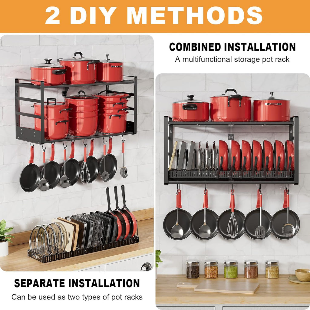 31" 2-Tier Wall Mount Pot Rack with Spice Rack