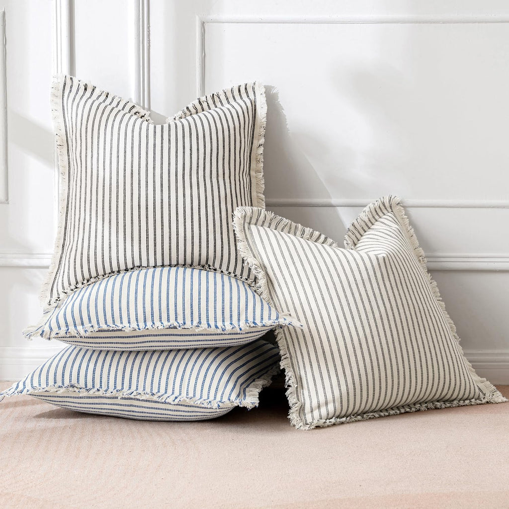 2 Pack Striped Fringe Pillow Covers