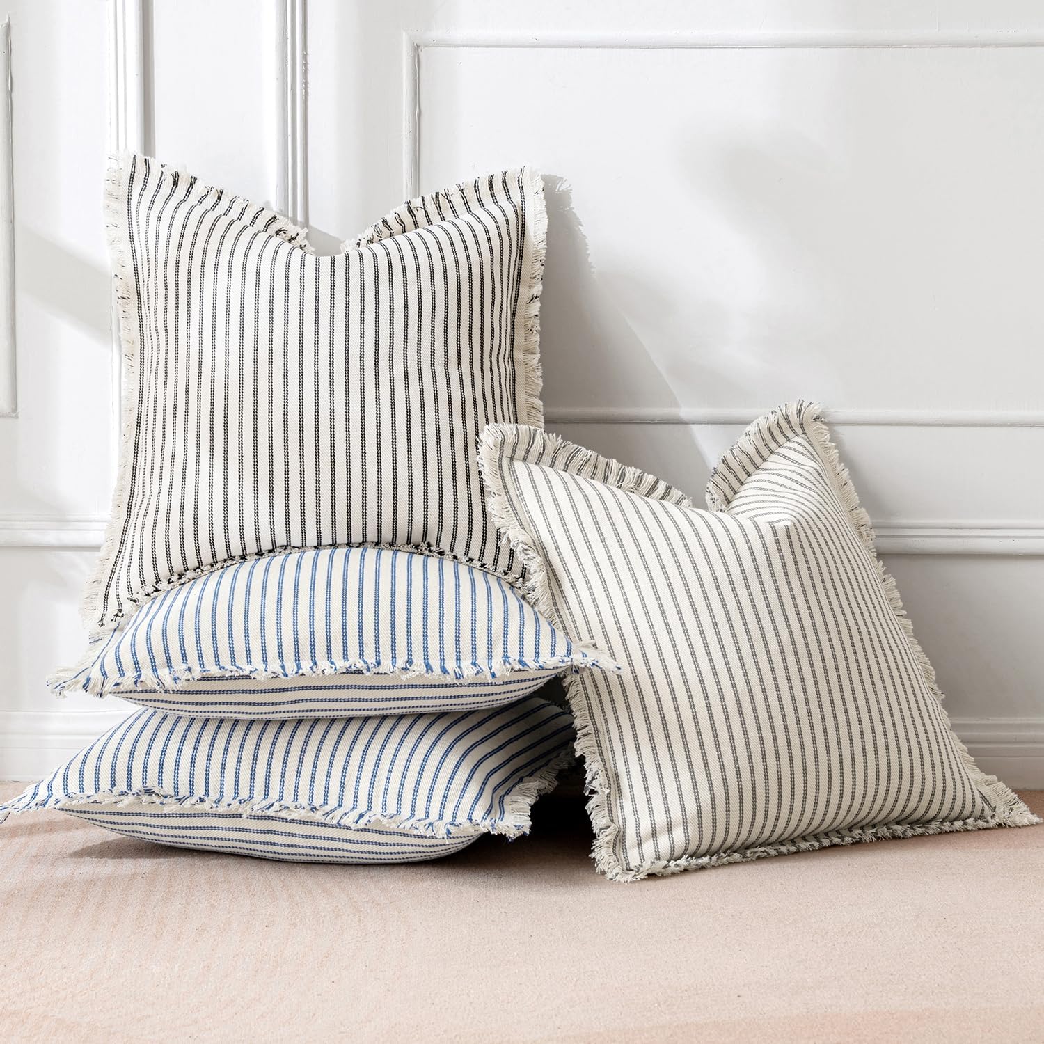 2 Pack Striped Fringe Pillow Covers