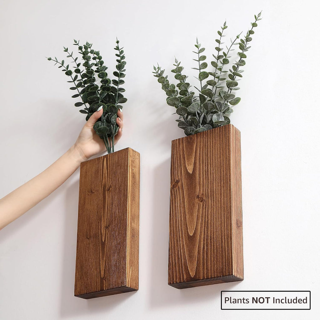 2 Pack Walnut Wood Wall Planters