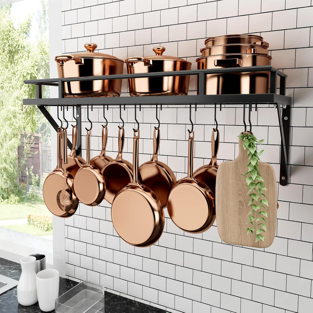 30" Matte Black Wall Mount Pot Rack