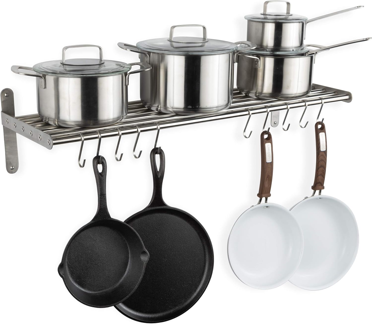 Chrome Stainless Steel Wall Pot Rack with 10 S Hooks