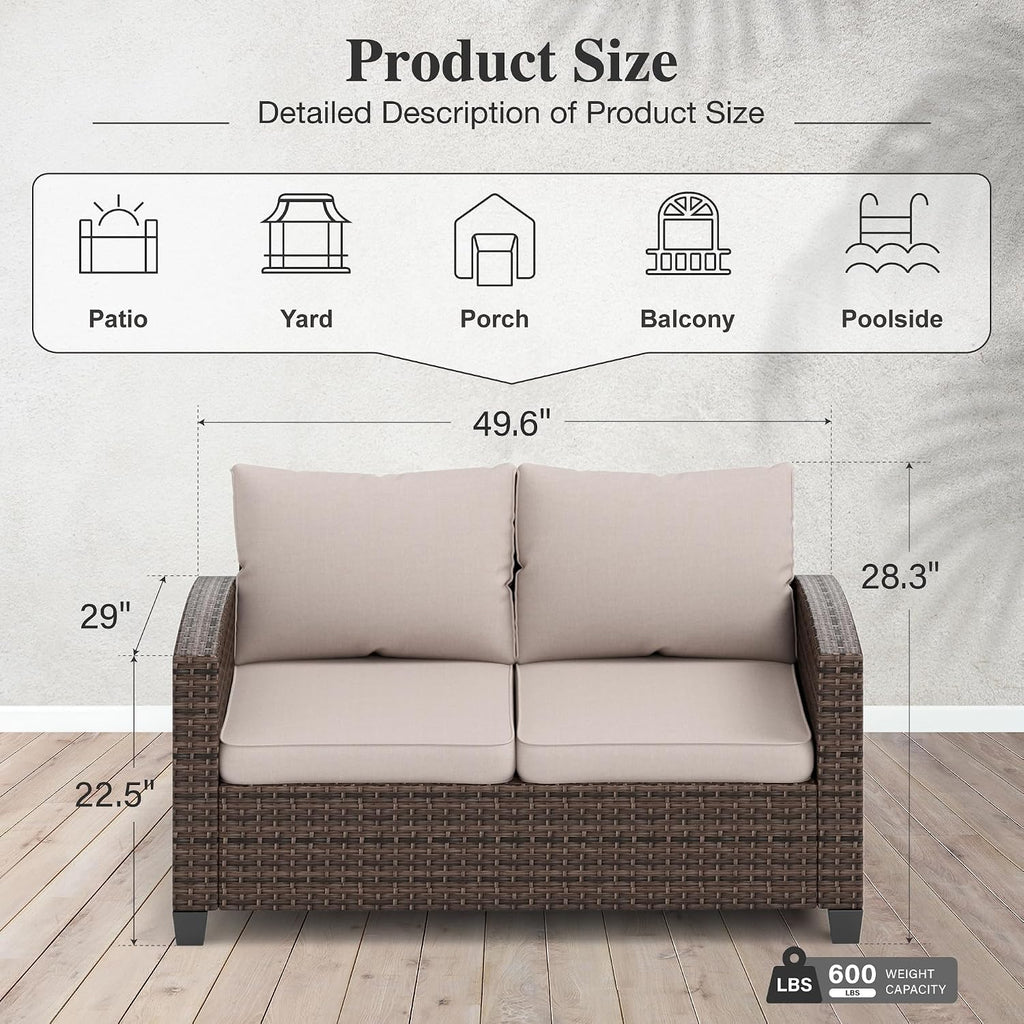 Beige Wicker 2-Seat Outdoor Patio Loveseat