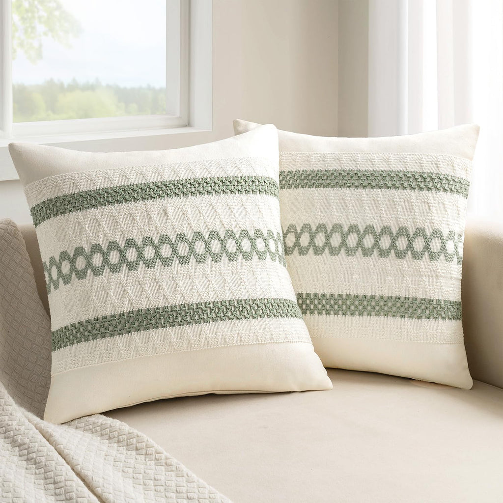 2 Pack Sage Boho Pillow Covers