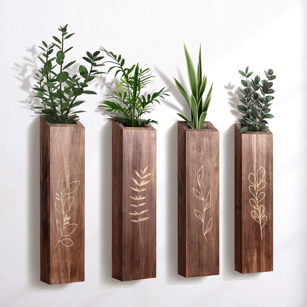 4 Pack Wood Wall Pocket Planters