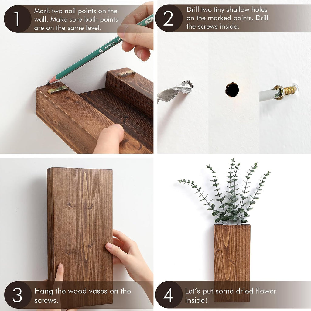 2 Pack Walnut Wood Wall Planters
