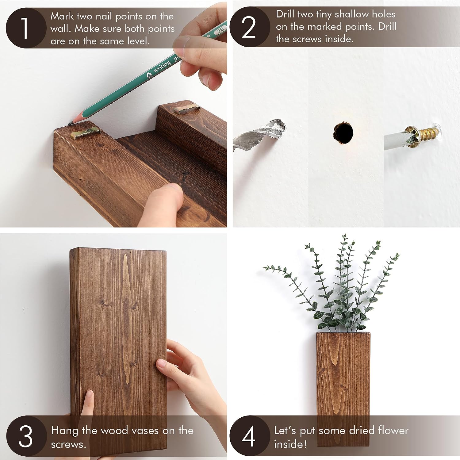 2 Pack Walnut Wood Wall Planters