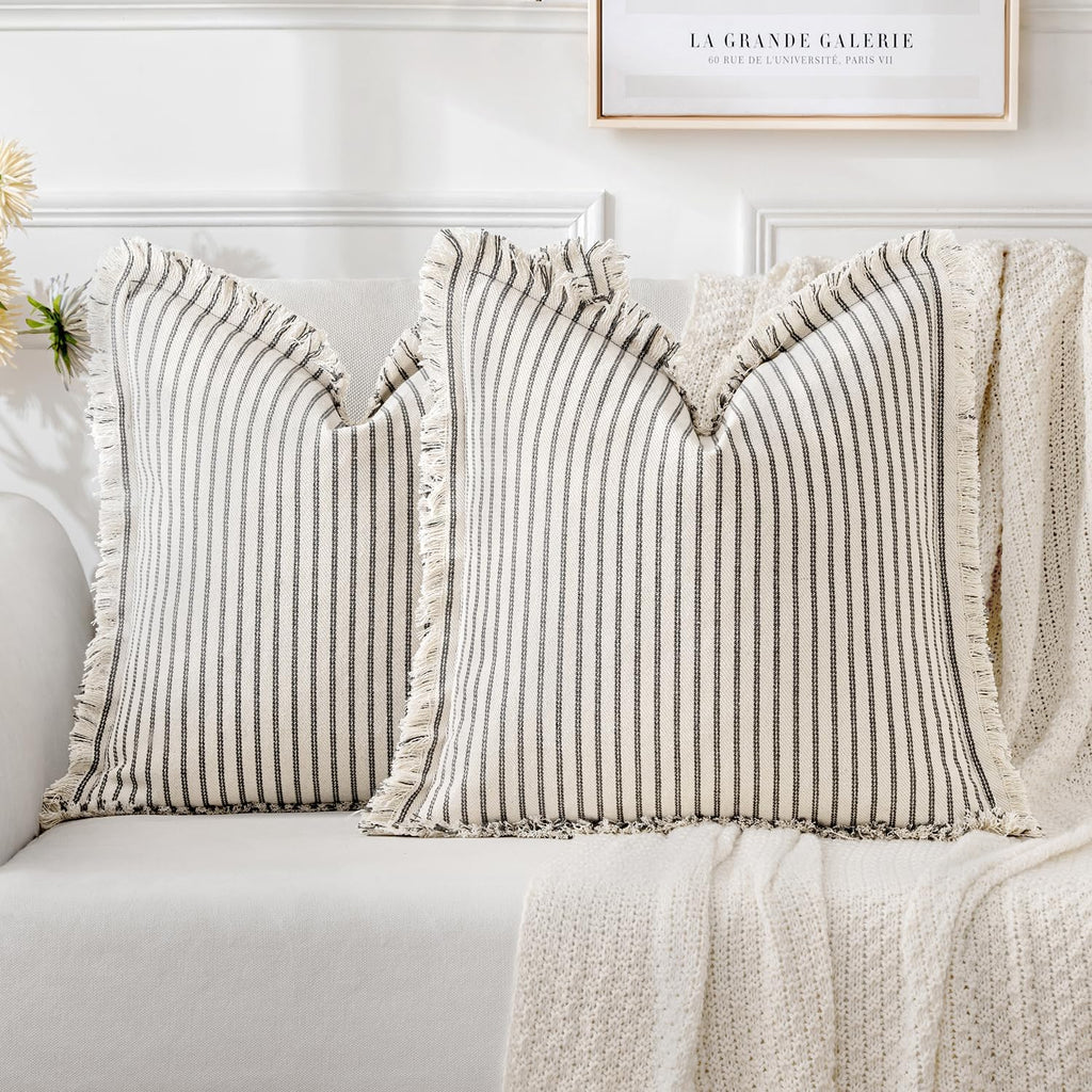 2 Pack Striped Fringe Pillow Covers