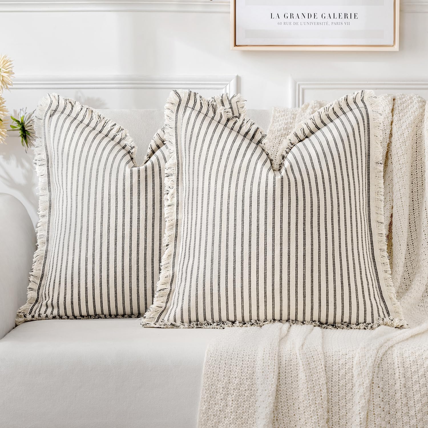 2 Pack Striped Fringe Pillow Covers