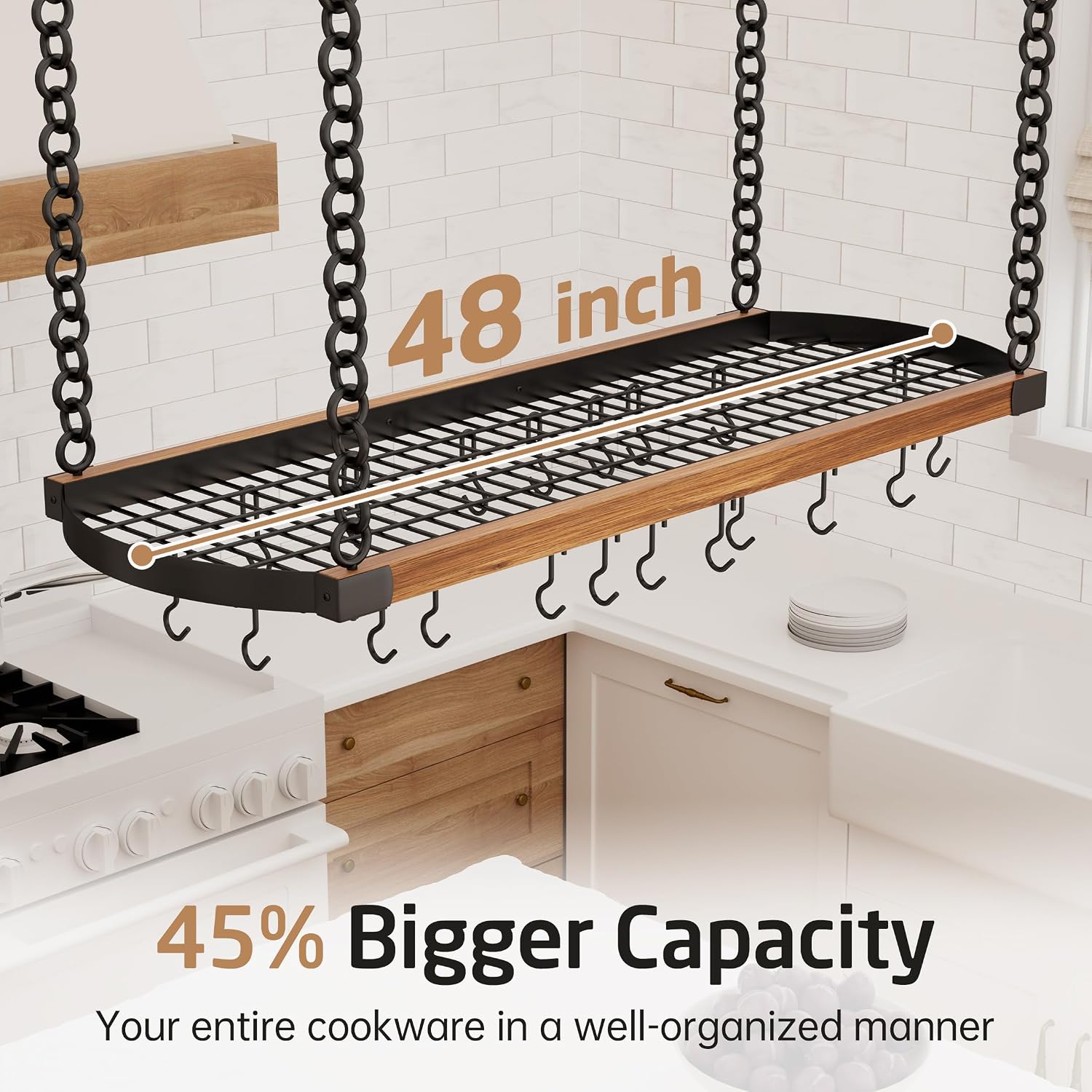 48" Matte Black Ceiling Pot Rack