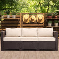 Khaki Wicker 3-Seat High Back Patio Sofa