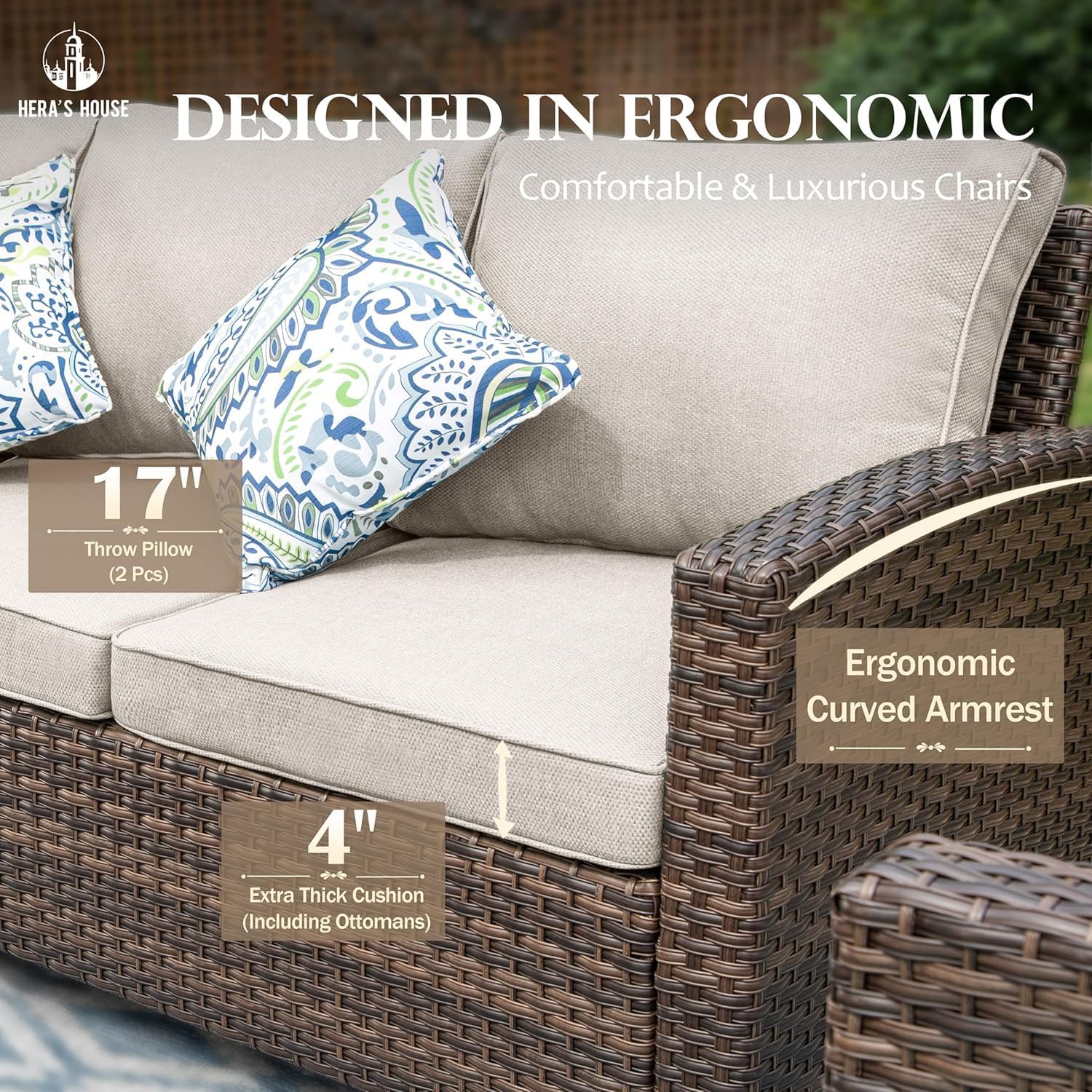 Beige Wicker 2-Seat Outdoor Patio Loveseat
