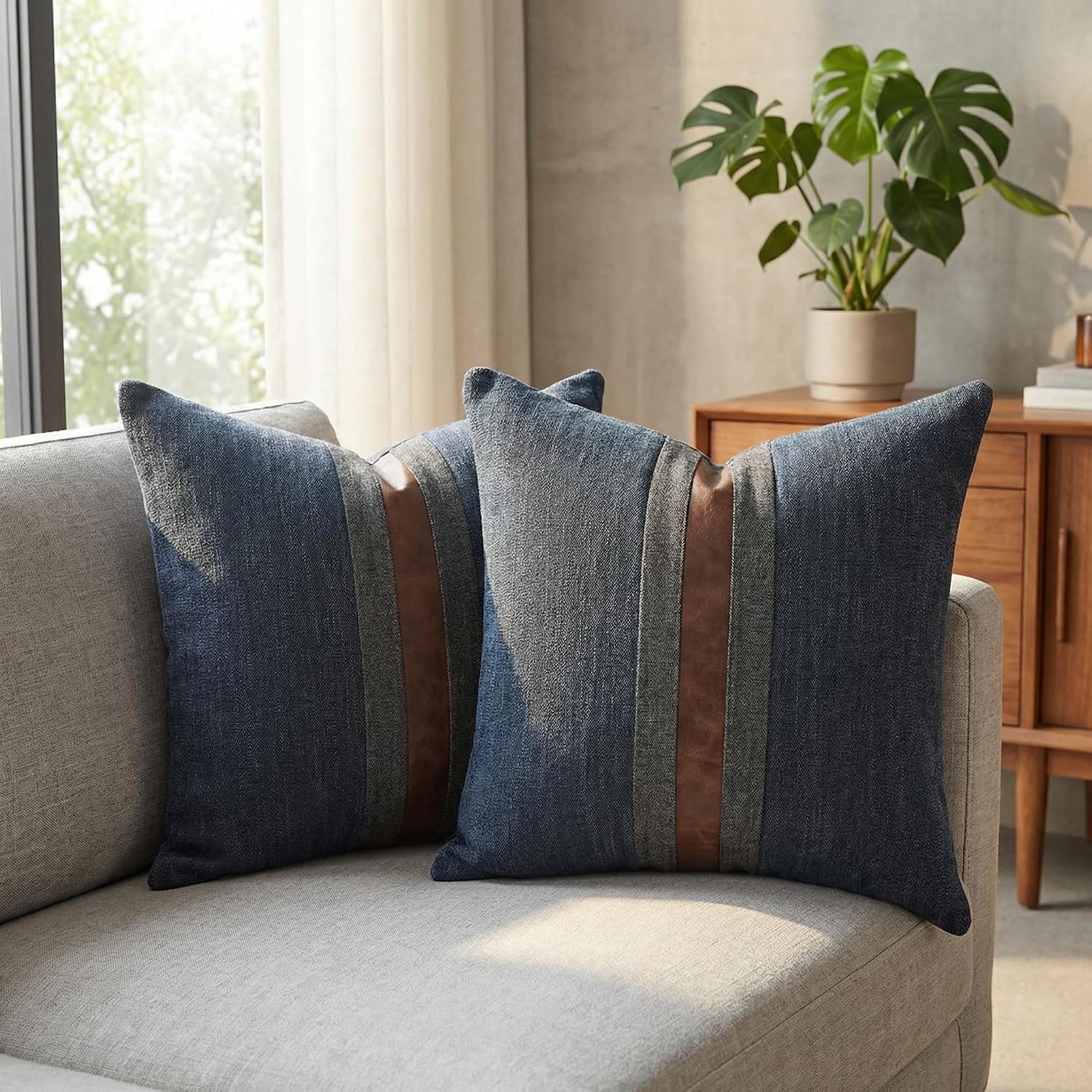 2 Pack Faux Leather Pillow Covers