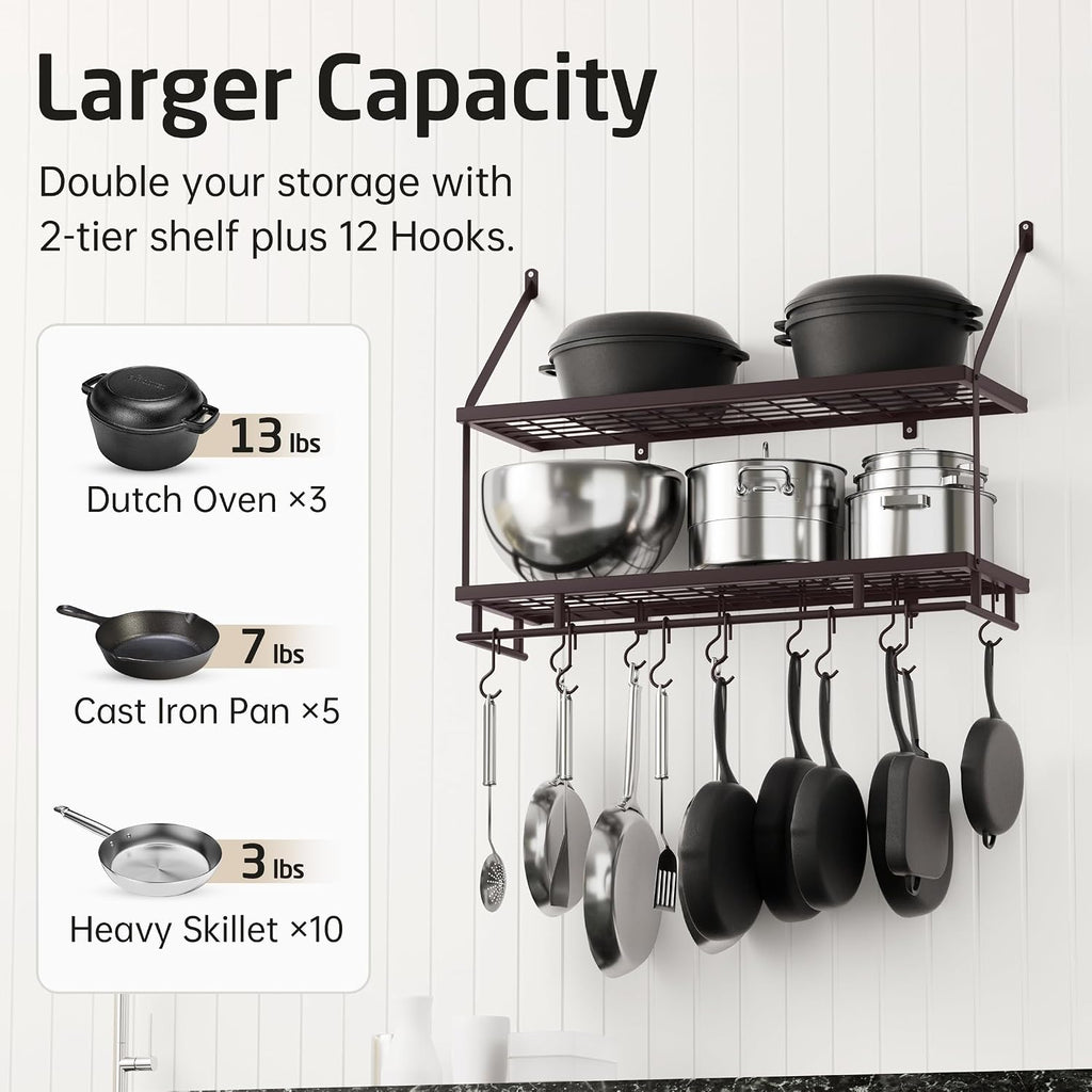 30" Oiled Bronze 2-Tier Wall Pot Rack