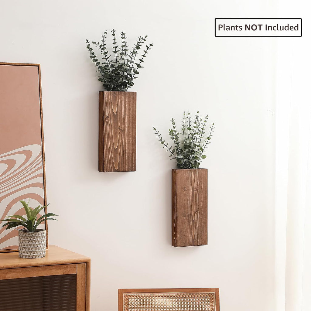 2 Pack Walnut Wood Wall Planters