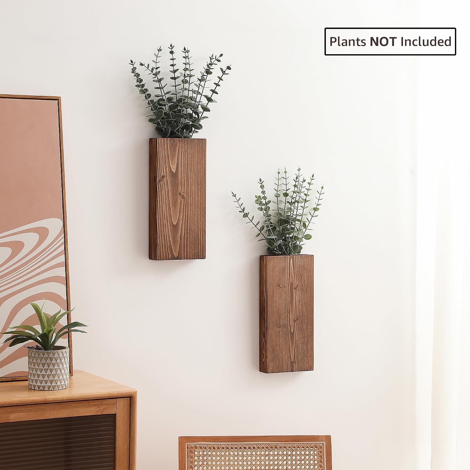 2 Pack Walnut Wood Wall Planters