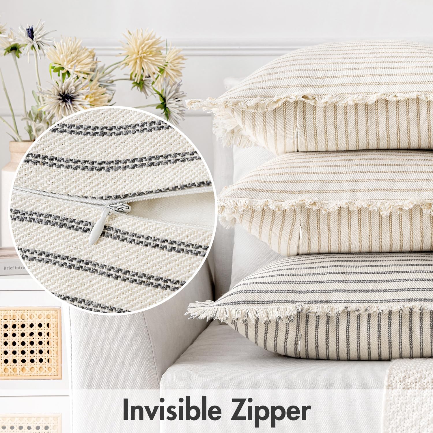 2 Pack Striped Fringe Pillow Covers
