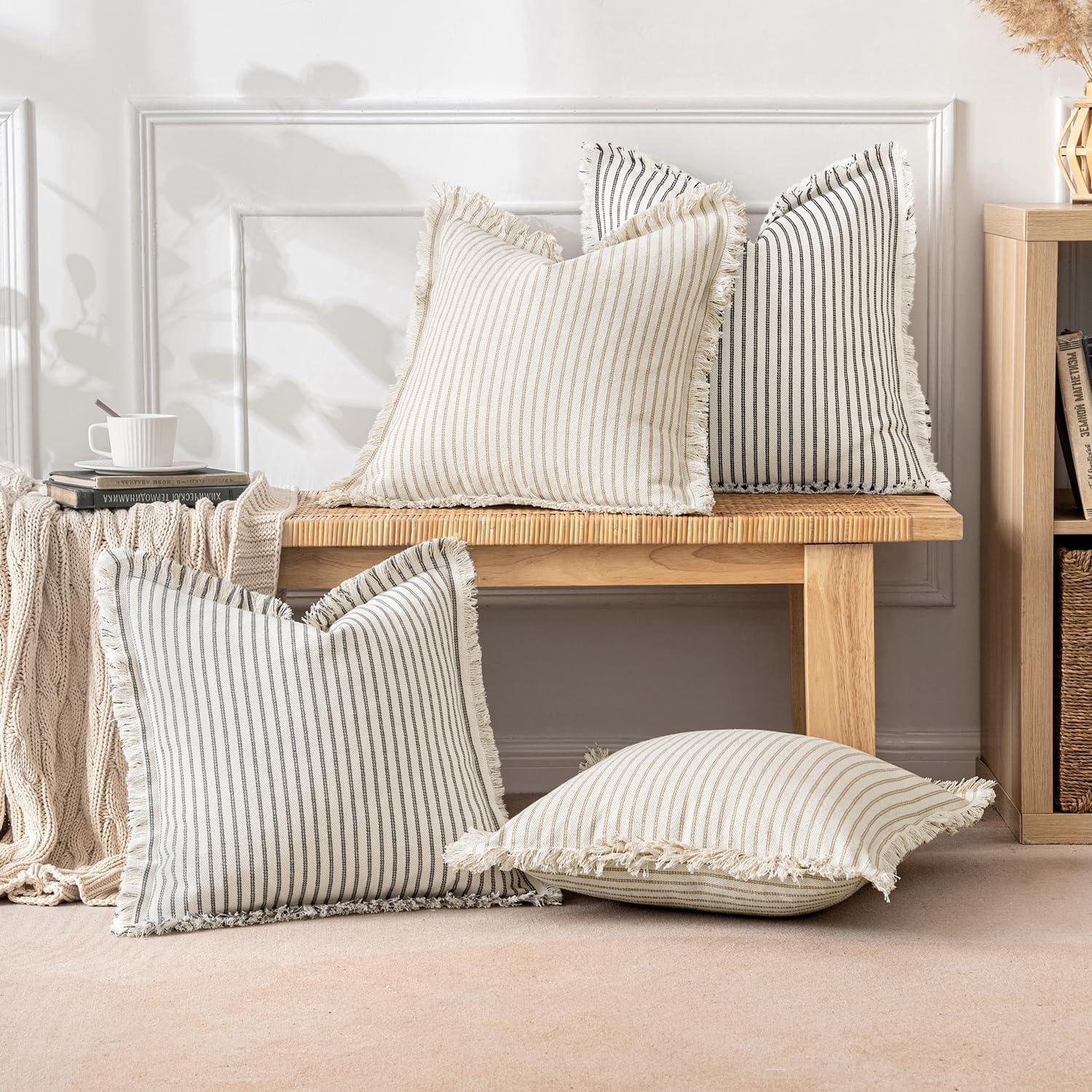 2 Pack Striped Fringe Pillow Covers