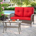 2-Piece Brown Wicker Patio Loveseat Set Red Cushions