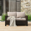 Beige Wicker 2-Seat Outdoor Patio Loveseat