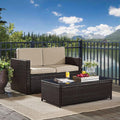 2-Piece Brown Wicker Patio Loveseat Set with Sand Cushions