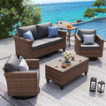 5 Piece Grey Wicker Patio Set with Swivel Rockers & Storage Table